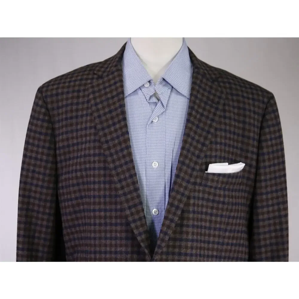 Brooks Brothers Fitzgerald Brown Navy Check Flannel Patch Pocket Blazer 44R